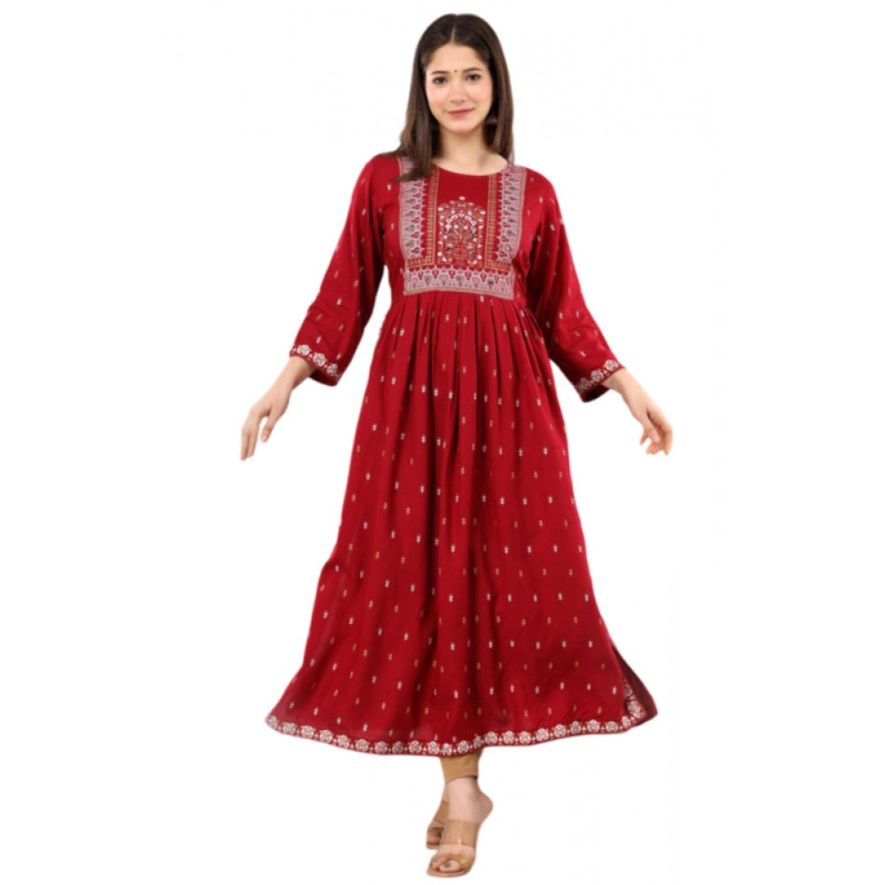 Generic Women's Casual Viscose Rayon 3-4th Sleeve Nayra Cut Kurti (Red)