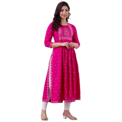 Generic Women's Casual Viscose Rayon 3-4th Sleeve Nayra Cut Kurti (Pink)