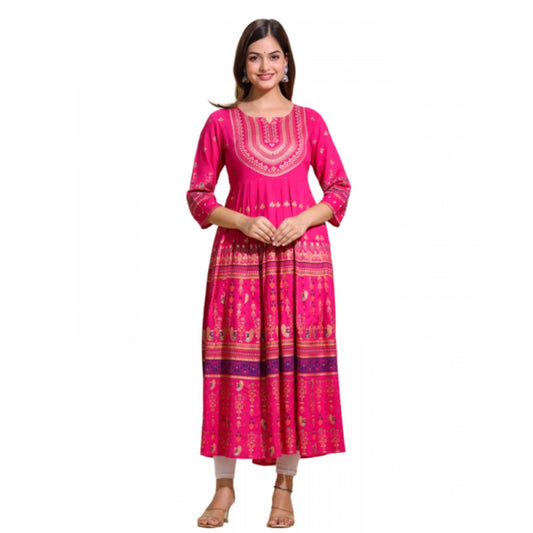 Generic Women's Casual Viscose Rayon 3-4th Sleeve Kurti (Pink)