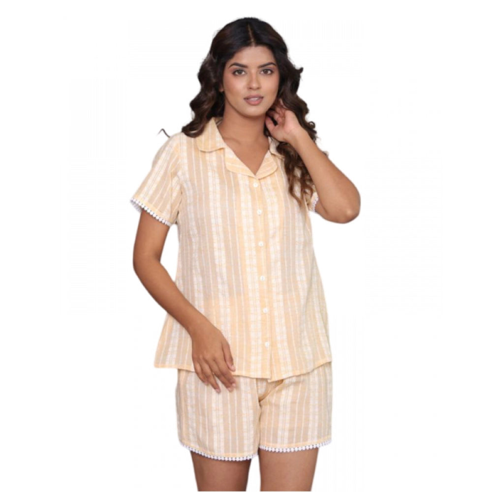 Generic Women's Casual Cotton Short Sleeve Short Night Suit Set (Yellow)