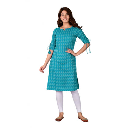 Generic Women's Casual Cotton 3-4th Sleeve Kurti (Aqua Blue)