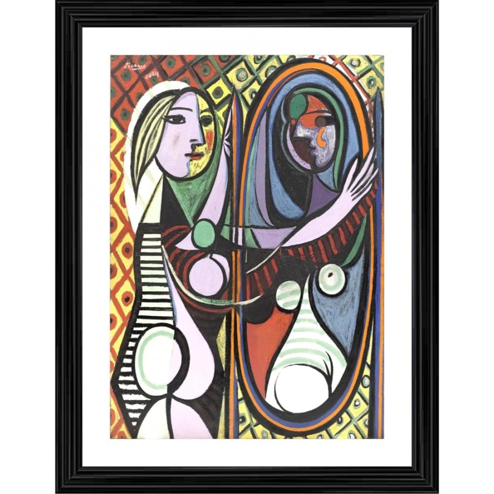 Generic Girl before a Mirror 1932 Painting With Wood Photo Frame (Multicolor)