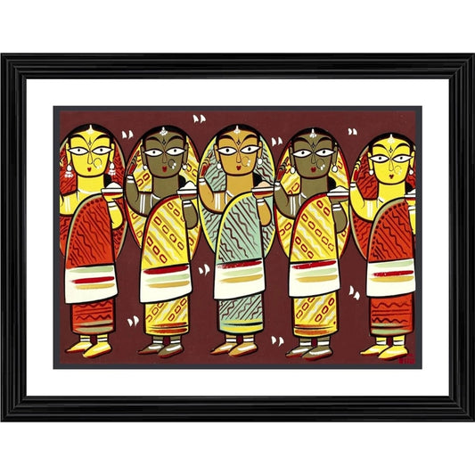 Generic Five Women Painting With Wood Photo Frame (Multicolor)