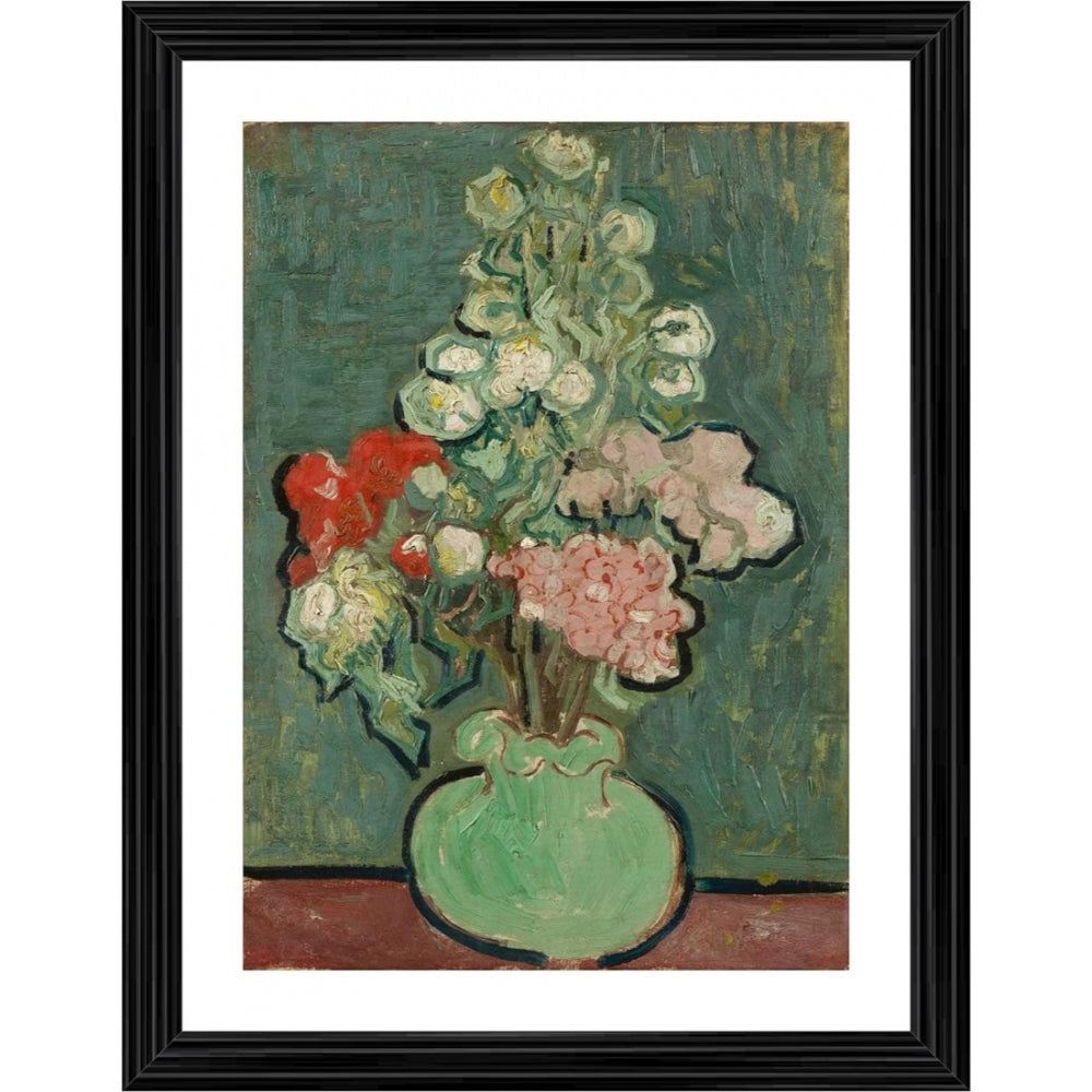 Generic Vase of Flowers 1890 Painting With Wood Photo Frame (Multicolor)