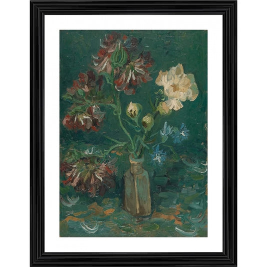 Generic Vase with Peonies and Blue Delphiniums 1886 Painting With Wood Photo Frame (Multicolor)