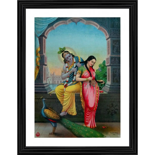 Generic Radha Krishna 1900 Painting With Wood Photo Frame (Multicolor)