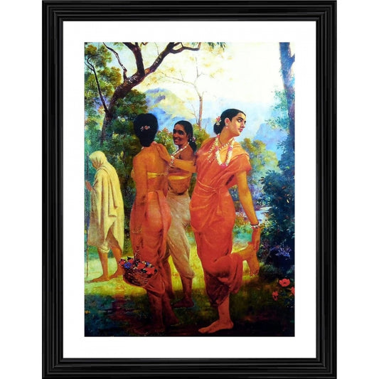 Generic Shakuntala with her Companions 1870 Painting With Wood Photo Frame (Multicolor)