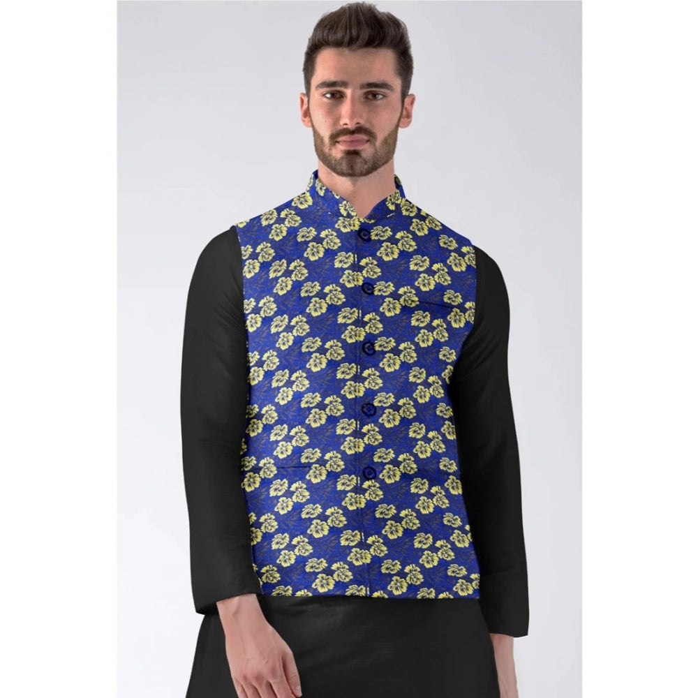 Generic Men's Jacquard Printed Full Sleeve Waistcoat (Blue)