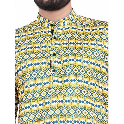 Generic Men's Cotton Blended Printed Full Sleeve Shortkurta (Multicolor)