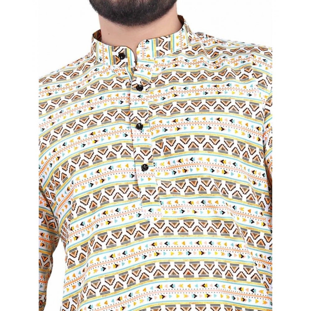 Generic Men's Cotton Blended Printed Full Sleeve Shortkurta (Multicolor)