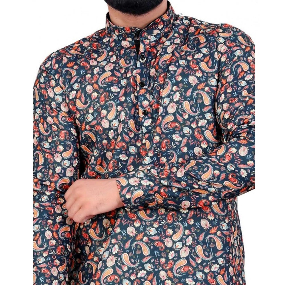 Generic Men's Cotton Blended Printed Full Sleeve Shortkurta (Multicolor)