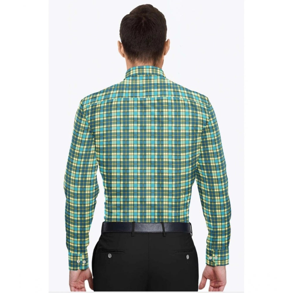 Generic Men's Cotton Blended Checked Full Sleeve Shirt (Green-Yellow)