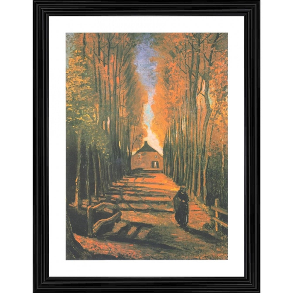 Generic Avenue of Poplars in Autumn 1884 Painting With Wood Photo Frame (Multicolor)