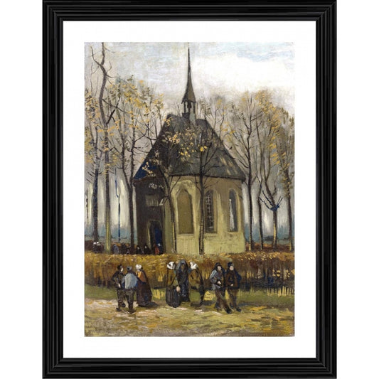 Generic Congregation Leaving the Reformed Church 1884 Painting With Wood Photo Frame (Multicolor)