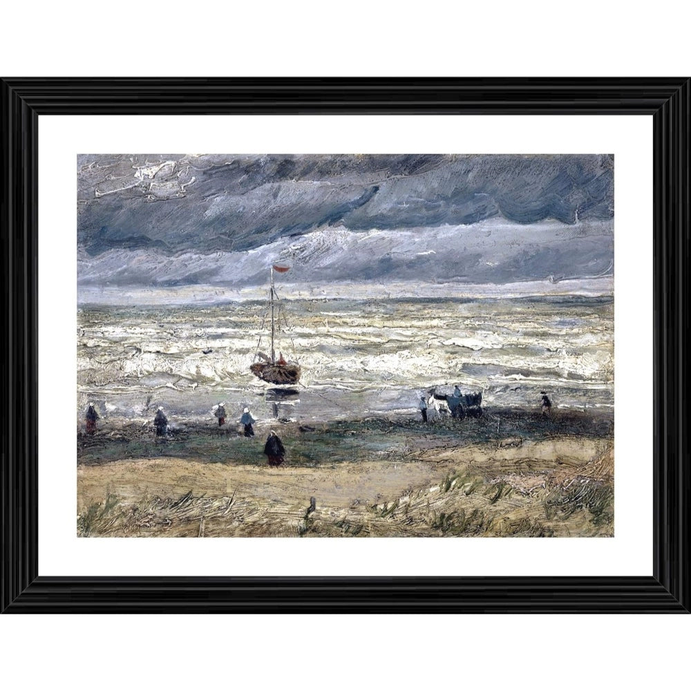 Generic Beach at Scheveningen in Stormy Weather 1882 Painting With Wood Photo Frame (Multicolor)