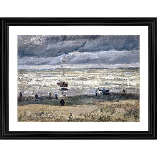 Generic Beach at Scheveningen in Stormy Weather 1882 Painting With Wood Photo Frame (Multicolor)