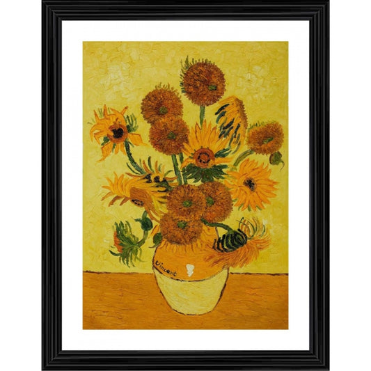 Generic Vase with Fifteen Sunflowers 1888 Painting With Wood Photo Frame (Multicolor)