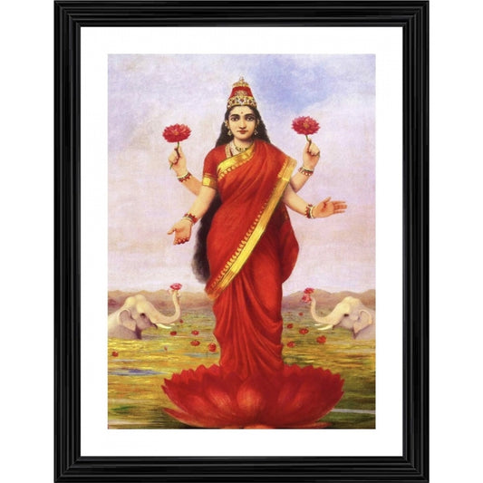 Generic Goddess Lakshmi &amp; Lotus in the Lake 1896 Painting With Wood Photo Frame (Multicolor)