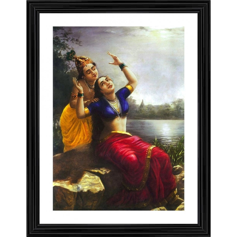 Generic Radha and Madhav Krishna 1900 Painting With Wood Photo Frame (Multicolor)