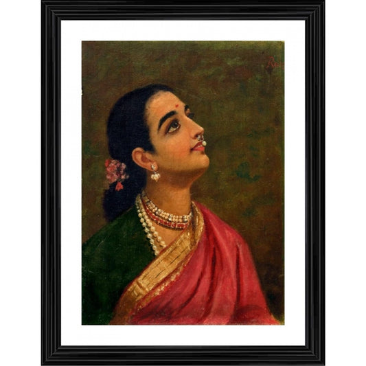 Generic Maharashtrian Woman 1891 Painting With Wood Photo Frame (Multicolor)