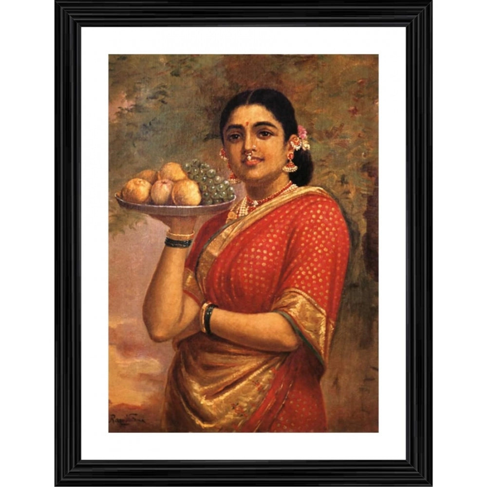 Generic Maharashtrian Woman 1892 Painting With Wood Photo Frame (Multicolor)