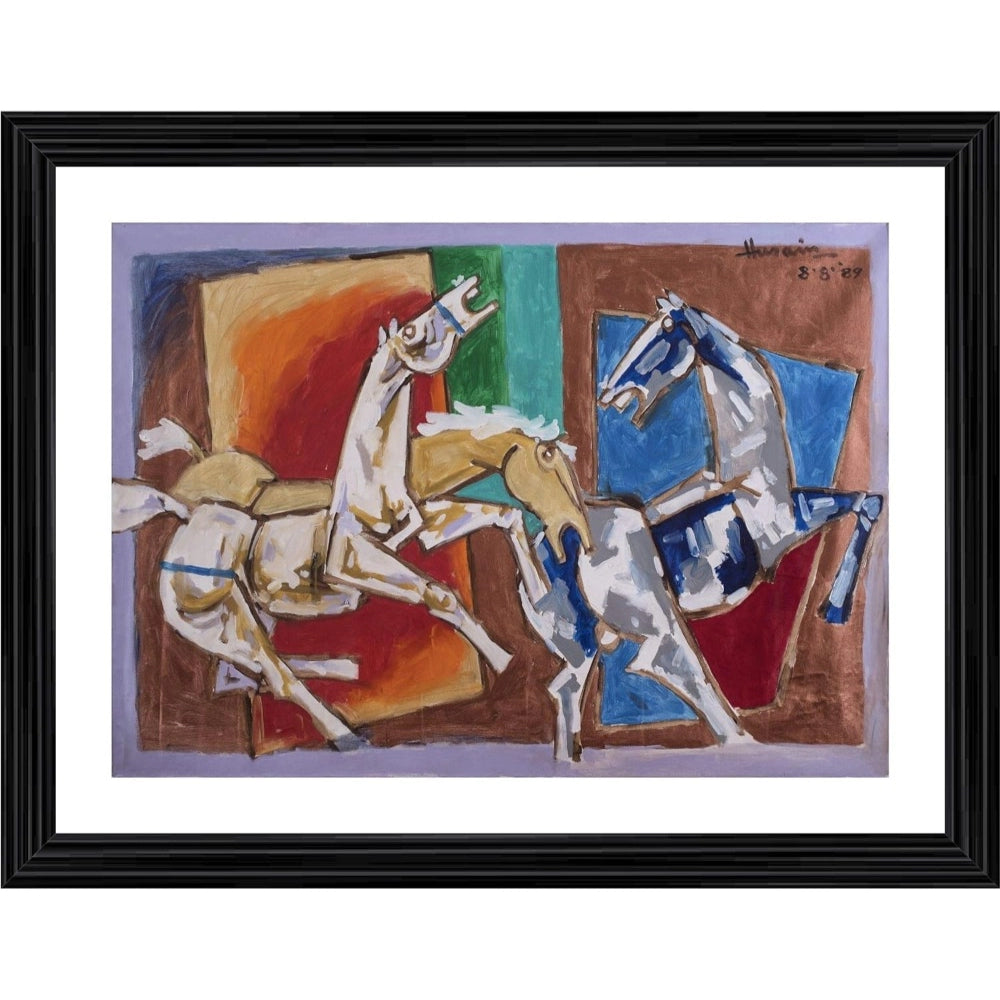 Generic Blissful Horses Painting With Wood Photo Frame (Multicolor)