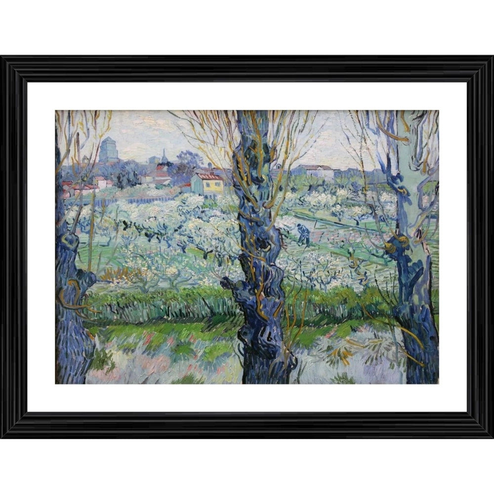 Generic View of Arles Flowering Orchards 1889 Painting With Wood Photo Frame (Multicolor)