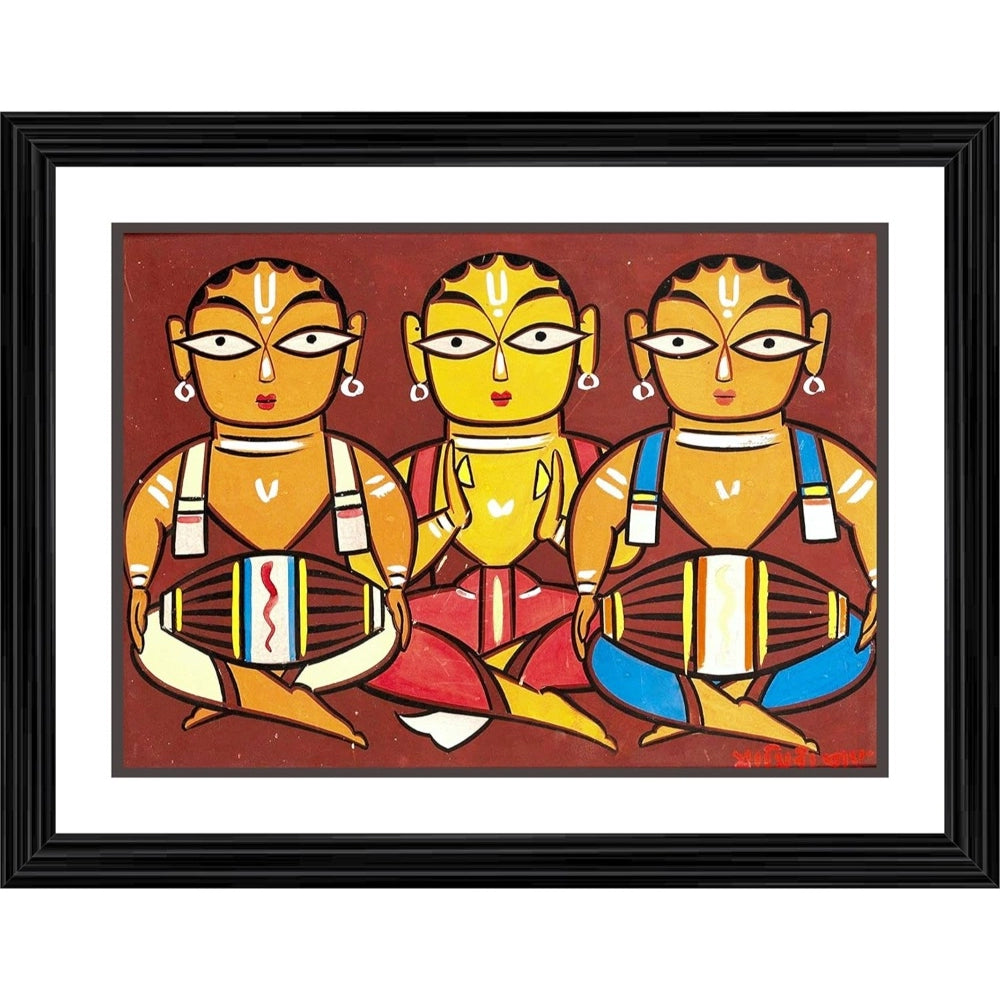 Generic Three Musicians 1 Painting With Wood Photo Frame (Multicolor)