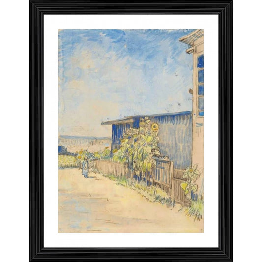 Generic Shed with Sunflowers 1887 Painting With Wood Photo Frame (Multicolor)