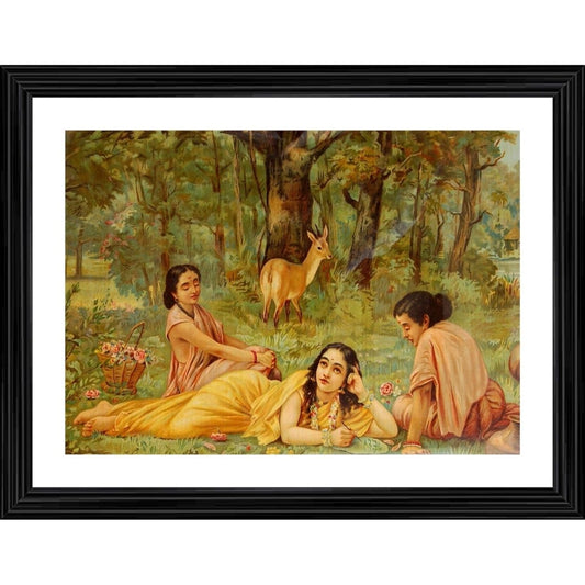 Generic Shakuntala Writing a Letter to Dushyant 1876 Painting With Wood Photo Frame (Multicolor)