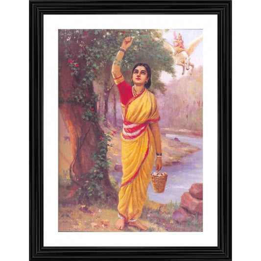 Generic Ahalya in Upvan 1900 Painting With Wood Photo Frame (Multicolor)