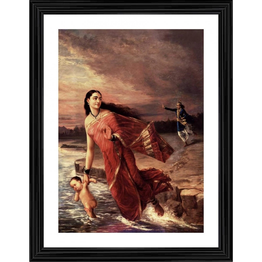 Generic Ganga and Shantanu 1890 Painting With Wood Photo Frame (Multicolor)