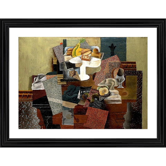 Generic Still Life with Compote and Glass 1914 Painting With Wood Photo Frame (Multicolor)