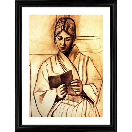 Generic Woman Olga Reading a Book 1920 Painting With Wood Photo Frame (Multicolor)