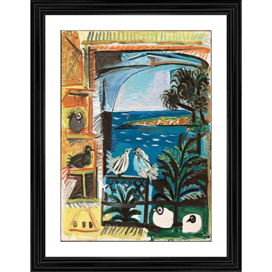 Generic The Pigeons Cannes 1957 Painting With Wood Photo Frame (Multicolor)