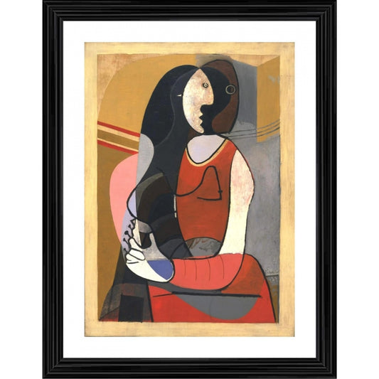 Generic Seated Woman 1923 Painting With Wood Photo Frame (Multicolor)