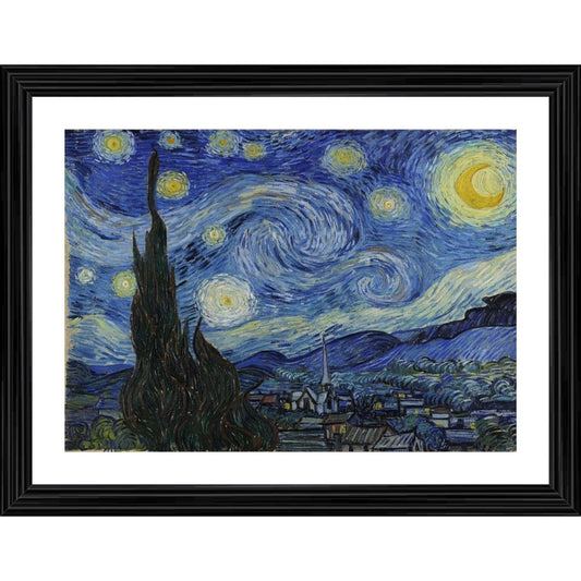 Generic Starry Night 1889 Painting With Wood Photo Frame (Multicolor)