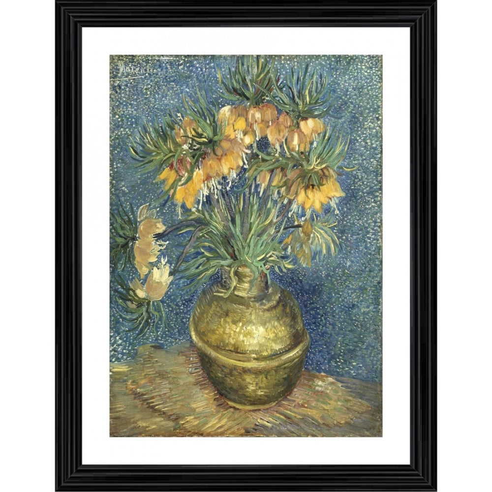 Generic Imperial Fritillaries in a Copper Vase 1887 Painting With Wood Photo Frame (Multicolor)