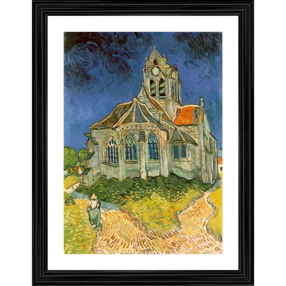 Generic The Church at Auvers 1890 Painting With Wood Photo Frame (Multicolor)