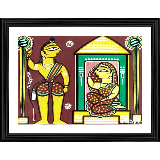 Generic Seeta and Ram Painting With Wood Photo Frame (Multicolor)