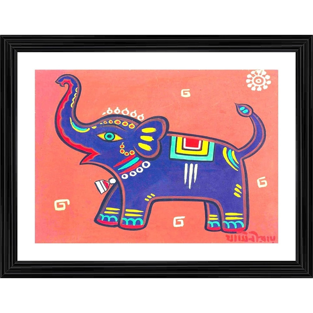 Generic The Elephant Painting With Wood Photo Frame (Multicolor)