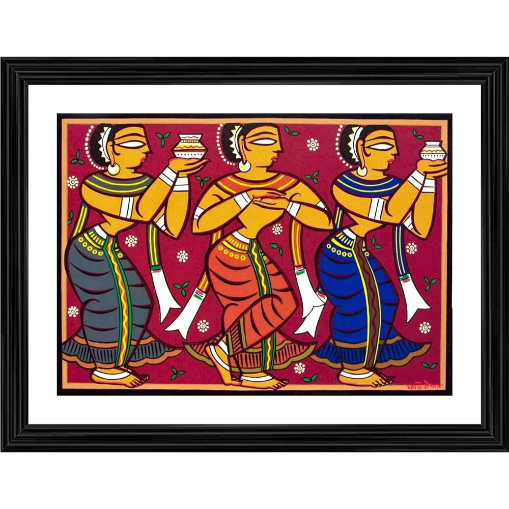 Generic Three Gopika Painting With Wood Photo Frame (Multicolor)