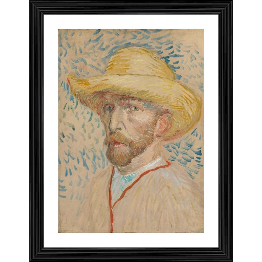 Generic Self Portrait with Straw Hat 1886 Painting With Wood Photo Frame (Multicolor)