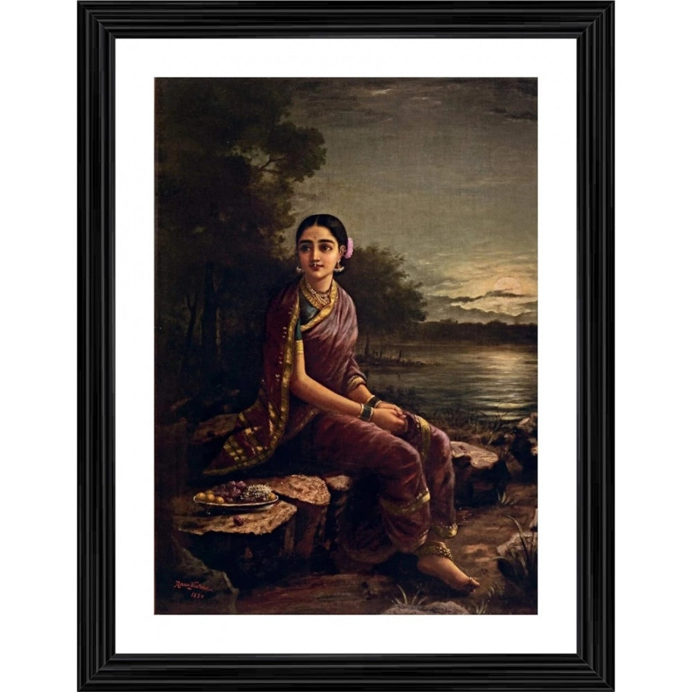 Generic Radha in Moonlight 1902 Painting With Wood Photo Frame (Multicolor)