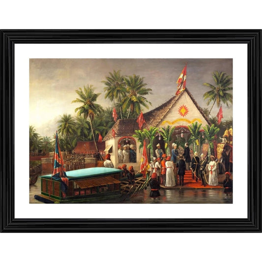 Generic Historic Meet Maharaja of Travancore &amp; British Officials 1880 Painting With Wood Photo Frame (Multicolor)