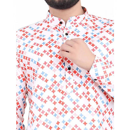 Generic Men's Cotton Blended Printed Full Sleeve Shortkurta (Multicolor)