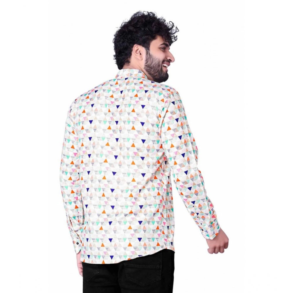 Generic Men's Cotton Blended Printed Full Sleeve Shortkurta (Multicolor)