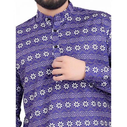 Generic Men's Cotton Blended Printed Full Sleeve Shortkurta (Multicolor)