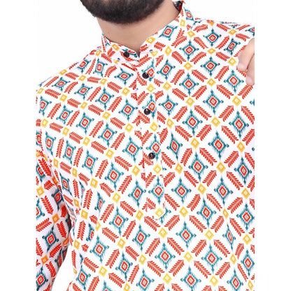 Generic Men's Cotton Blended Printed Full Sleeve Shortkurta (Multicolor)