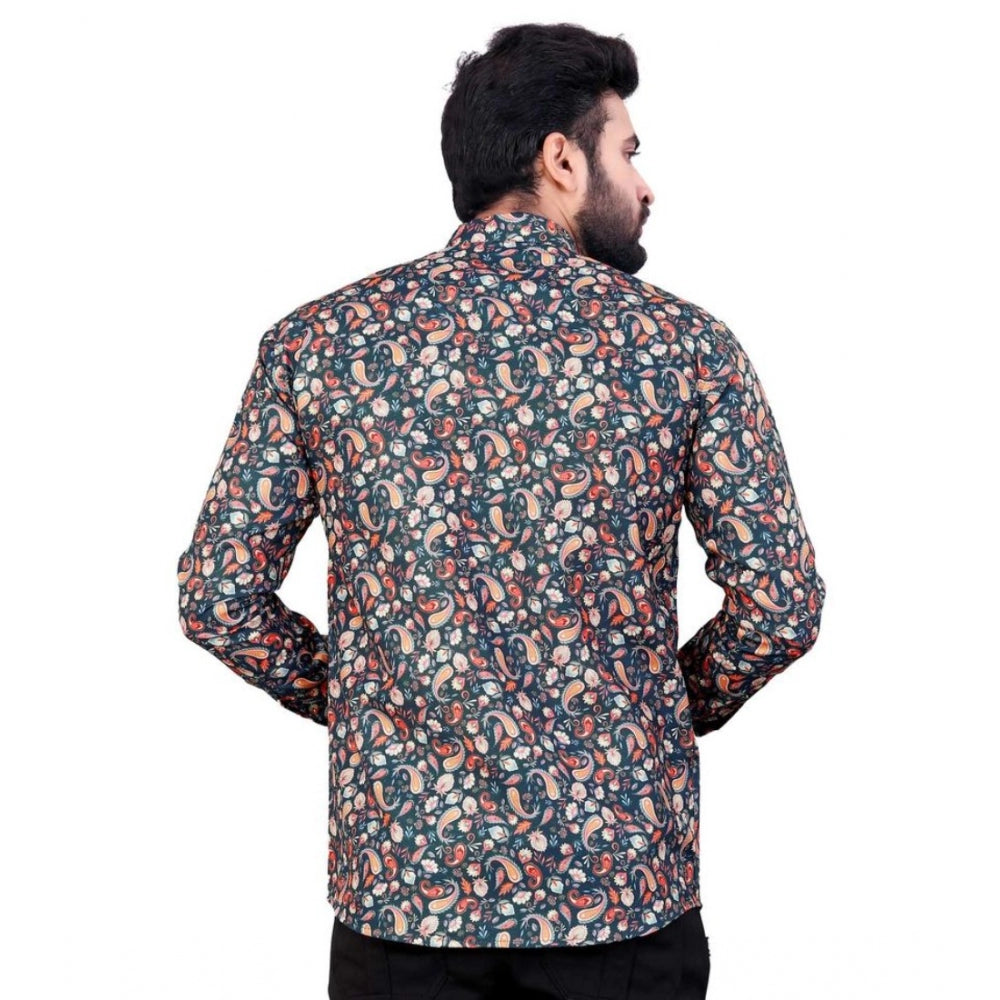 Generic Men's Cotton Blended Printed Full Sleeve Shortkurta (Multicolor)